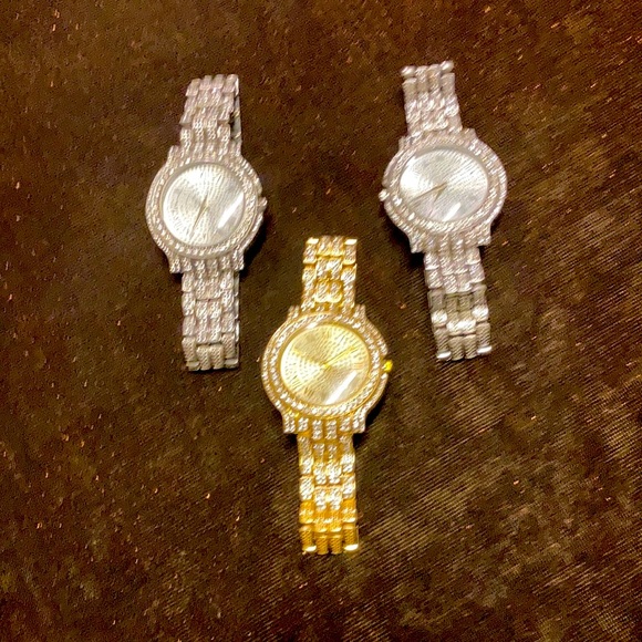 1 Gold and 2 Silver studded Roman numeral watches: